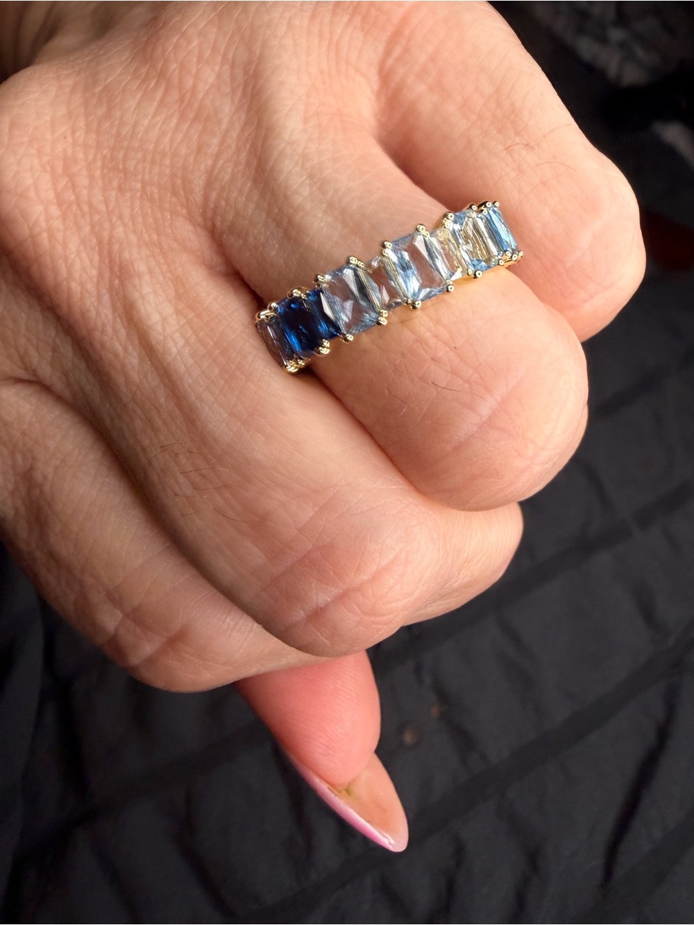 White Gold Filled Blue Ombre AAA CZ Eternity Band Ring size 8 - Picture 7 of 8